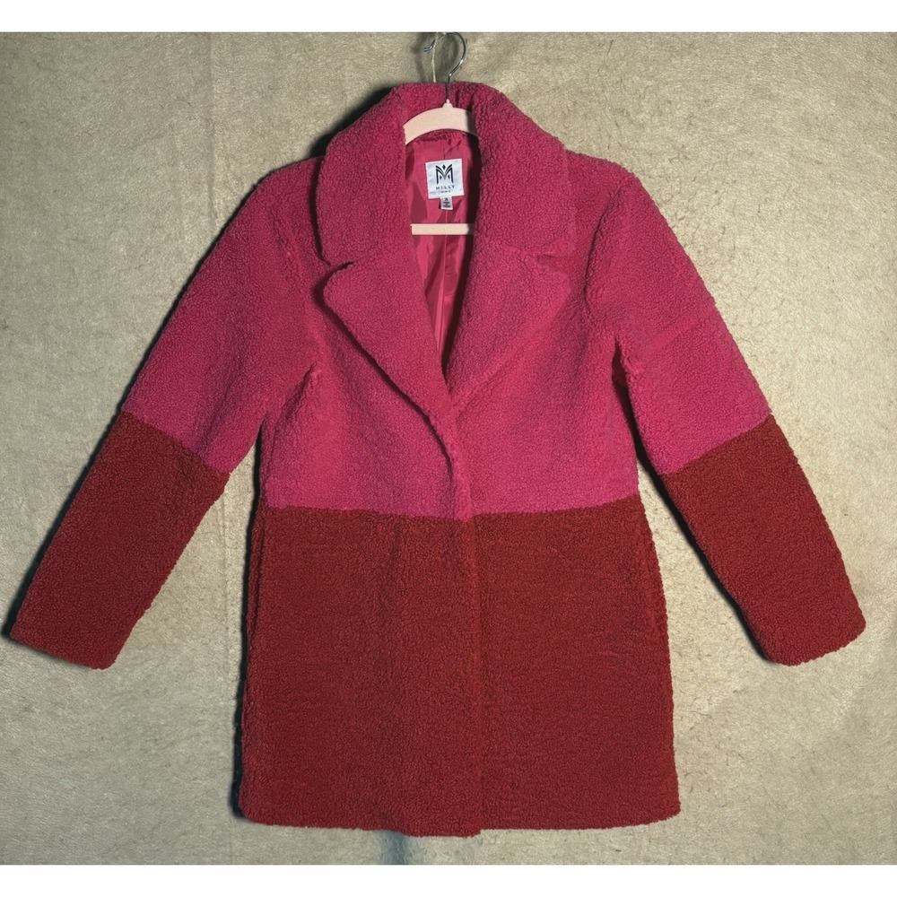 Milly Minis Teddy Coat Girls Sz 14 Pink Red Lined‎ Pockets Barbie